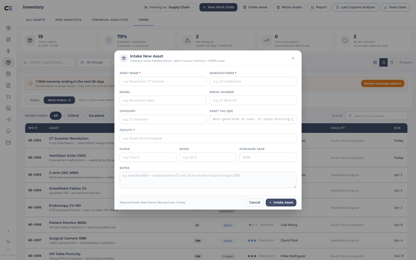 Intake New Asset dialog in the UI sample