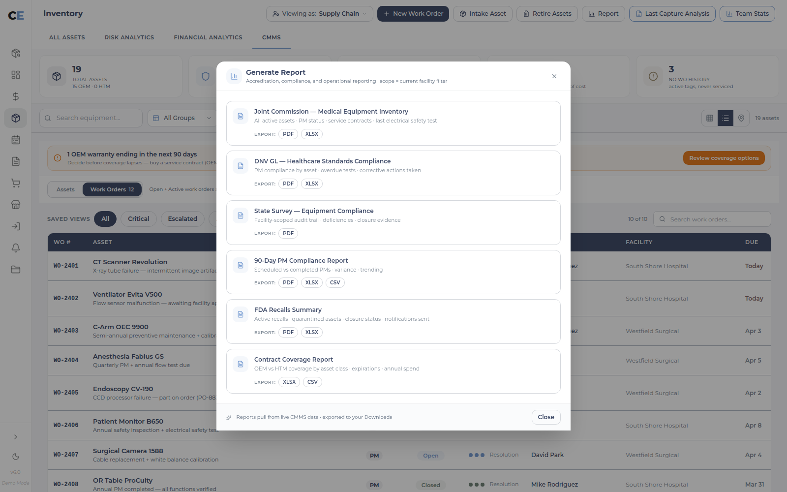 Generate Report dialog in the UI sample