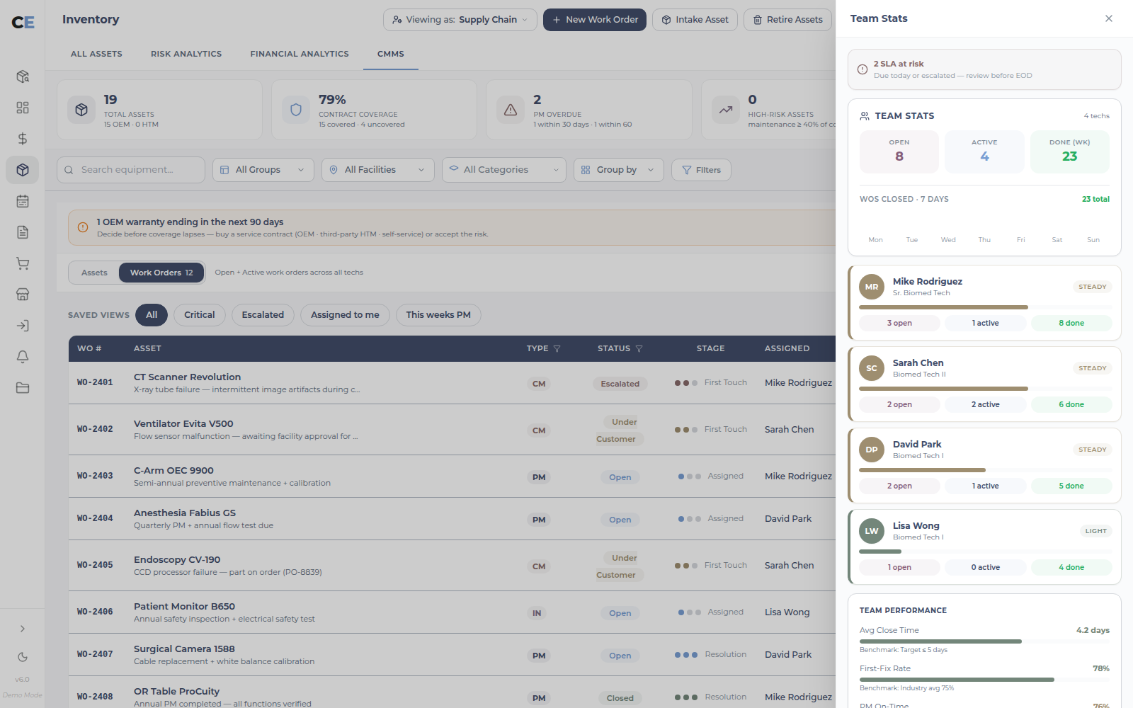Team Stats panel in the UI sample