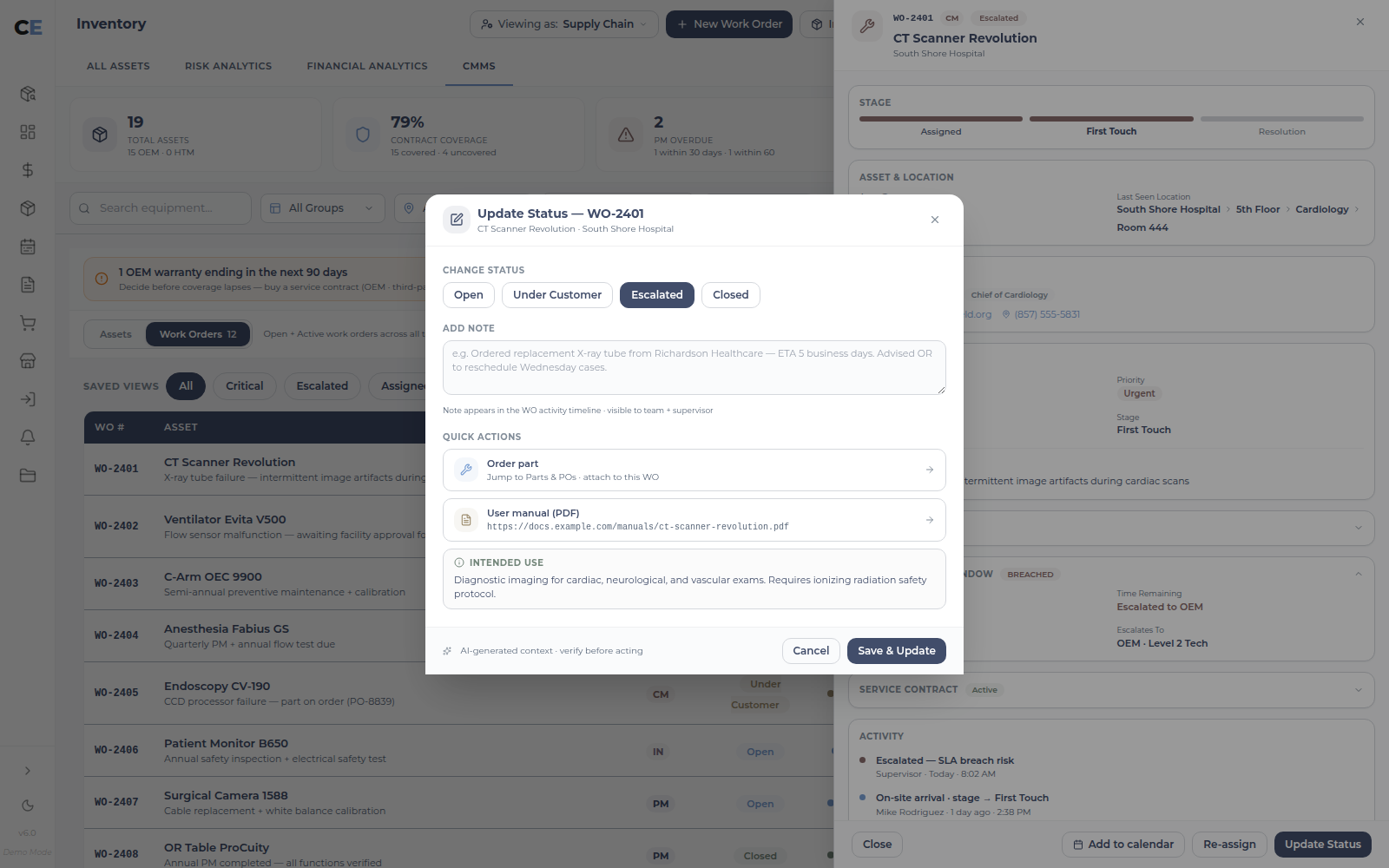 Update Status dialog in the UI sample